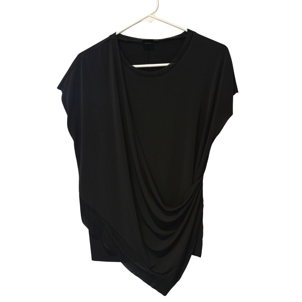 Zara Draped Front Top Women Small Black Asymmetrical Mesh Trim Cap Sleeve